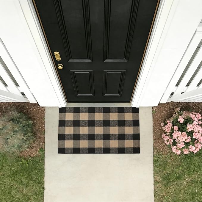 Brown and Black Buffalo Plaid Rug 2'4'' x 3'7'', Washable Farmhouse Non-Slip Checkered Doormat, Indoor Outdoor Floor Mat for Living Room, Bedroom, Entryway, Kitchen, Laundry Room