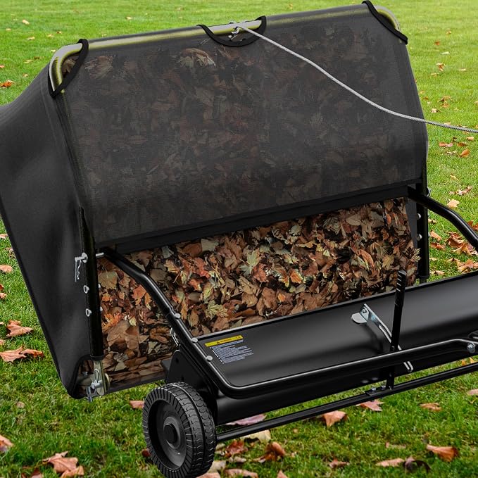 YITAMOTOR 42" Tow Behind Lawn Sweeper, 20 cu. ft.Leaf Collector | 42" Lawn Sweeper with 20 cu.ft Hopper, Dumping Rope, Adjustable Height. Tow Behind for Picking up Debris & Grass