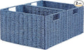 Vagusicc Wicker Storage Basket, Set of 2 Hand-Woven Paper Rope Wicker Basket, Small Storage Baskets for Organizing Toilet Paper Basket, Foldable Large Cube Storage Organizer Bins for Shelves (Blue)