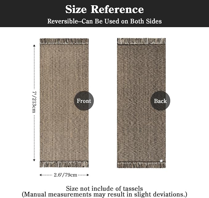 Collive Boho Washable Kitchen Runner Rug, 2.6' x 7' Natural/Black Bathroom Rugs Modern Farmhouse Hallway Runner Rug, Hand Woven Entry Hall Carpet for Laundry Bedroom Decor