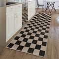 Rugalia Easy Jute Checkered Runner Rug, 2.6x8 Black Modern Washable Rugs Runner for Hallway Non-Slip Kitchen Runner Rug, Geometric Checkerboard Indoor Outdoor Carpet for Porch Laundry Entryway