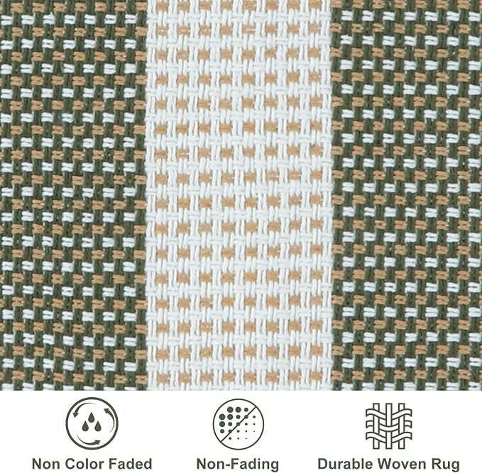 LEEVAN Door Mat Outdoor Entrance 2x3, Washable Striped Front Porch Rug, Green White and Tan Buffalo Welcome Mat, Spring Outside Entryway Rugs, Cotton Woven Indoor Outdoor Layered Doormats