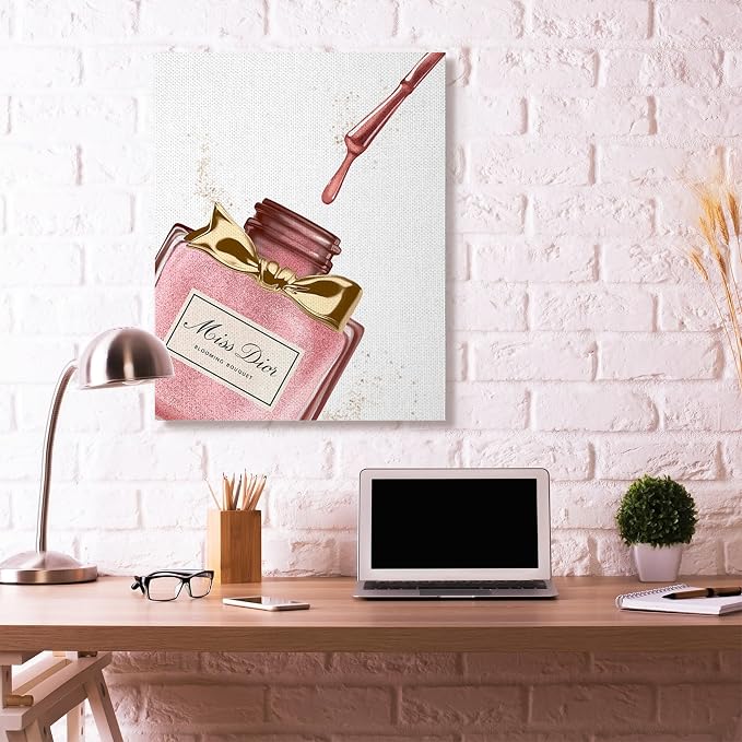 Stupell Industries 'Makeup Nail Polish Brush Pink Gold Drip', Canvas Art, 36 x 48 Inches, Easy to Hang and Sturdy, Made in USA, by Ziwei Li