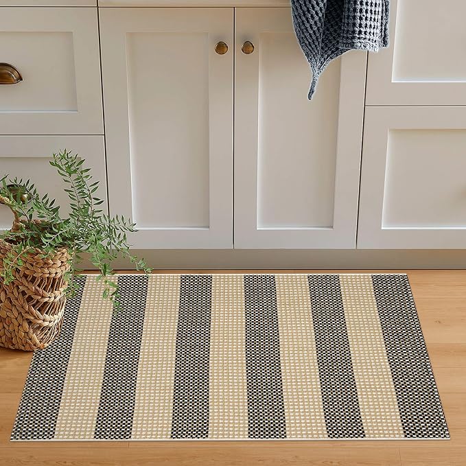 OJIA Front Door Mat Outside Entrance 24"x35" Outdoor Doormat Welcome Mat | Tan Front Door Rug Woven Striped Outdoor Rugs Entryway Rugs Indoor Small Area Rug for Kitchen Entry Bathroom Porch Decor
