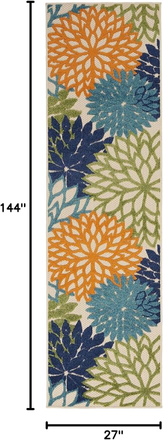 Nourison Home Aloha Indoor/Outdoor Multicolor 2'3" x 12' Area Rug, Tropical, Botanical, Easy Cleaning, Non Shedding, Bed Room, Living Room, Dining Room, Deck, Backyard, Patio (2x12)