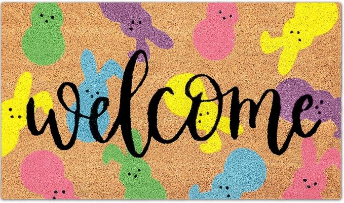 JarThenaAMCS Easter Natural Coir Doormat Colorful Bunny Rabbit Floor Mat Non-Slip Entrance Door Rugs for Indoor Outdoor Home Bathroom Decor, 16.5 x 29 Inch