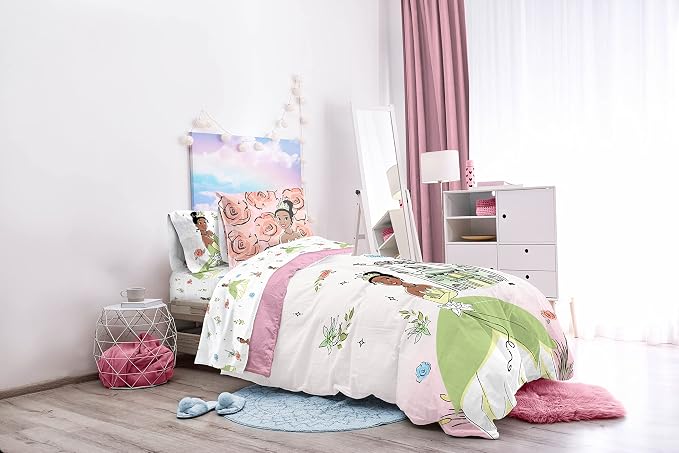 Disney Princess Tiana Full Comforter Set 7 Piece Kids Bedding, Pink | Bed in a Bag, Comforter Sheets Shams Pillowcases, Soft Microfiber, Machine Washable, Girls Gift
