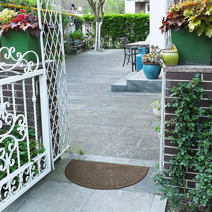 Morning View Entryway Rug Half Round Door Mat Entrance Half Circle Rugs Front Doormats Indoor Half Round Welcome Mats Outdoor Half Moon Rug Set of 2 (Brown)