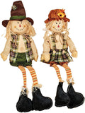 Worth Imports Sitter W, Set of 2 32" Sitting Scarecrow with Long Legs, Set of Two, Beige, Green, Rust, Orange, Black (2222)