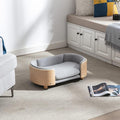 Pet Sofa Bed for Small Medium Dogs Cats, Removable Washable Plush Cushion Elevated Anti-Slip Durable Pet Couch Lounge Furniture for Living Room Bedroom (Light Gray, Small)