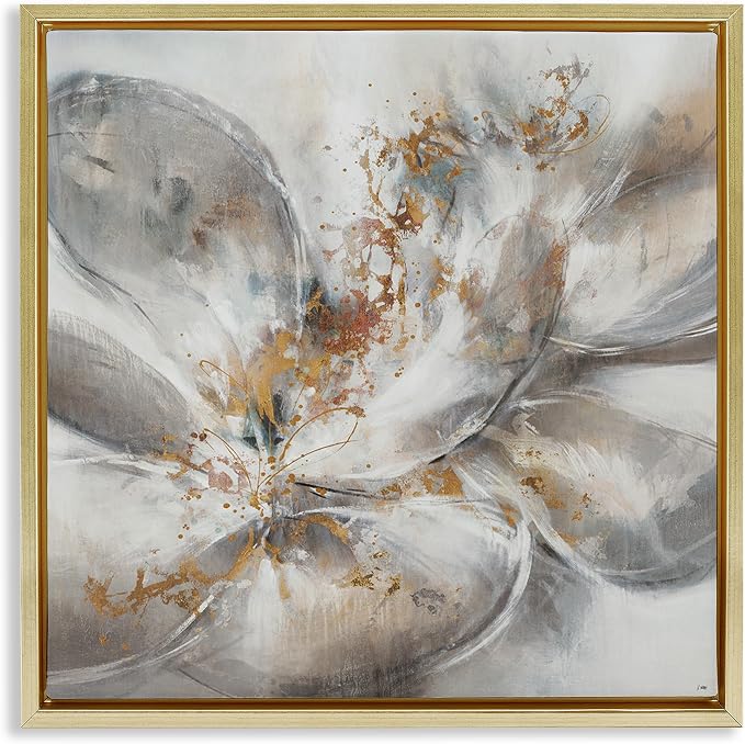 'Abstract Flower Bloom Painting'| Floating Frame Canvas Art | Stupell Industries | Gold, 18 x 18 Inches, Easy to Hang and Sturdy, Made in USA, by K. Nari