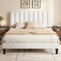 VECELO Full Size Bed Frame with Upholstered Headboard, Velvet Platform Bedframe Mattress Foundation, Strong Wood Slat Support, No Box Spring Needed,White