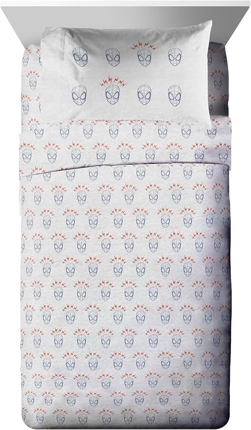 Marvel Spiderman Twin Comforter Set 5 Piece Bedding for Boys, Blue | Bed in a Bag, Comforter Sheets Sham Pillowcase, Official Product, Soft Microfiber, Machine Washable, Easy Care, Boys Gift