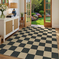 Lessymo Living Room Rugs 5x7 Checkered Washable Easy Jute Outdoor Patio Rug | Non-Slip Carpet for Dining Room Bedroom, Kids & Pets Friendly, Stain Resistant, All Vacuums Compatible, Diamond Black/Beige