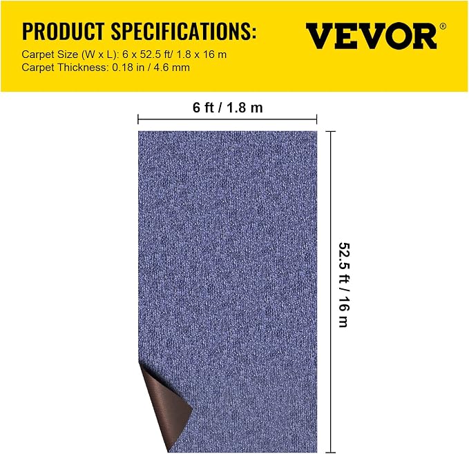 Happybuy 6 ft x 52 ft Deep Blue Marine Carpet for Boats Waterproof - 0.18" Thick Indoor Outdoor Rug Carpet Roll for Home Patio Porch Deck