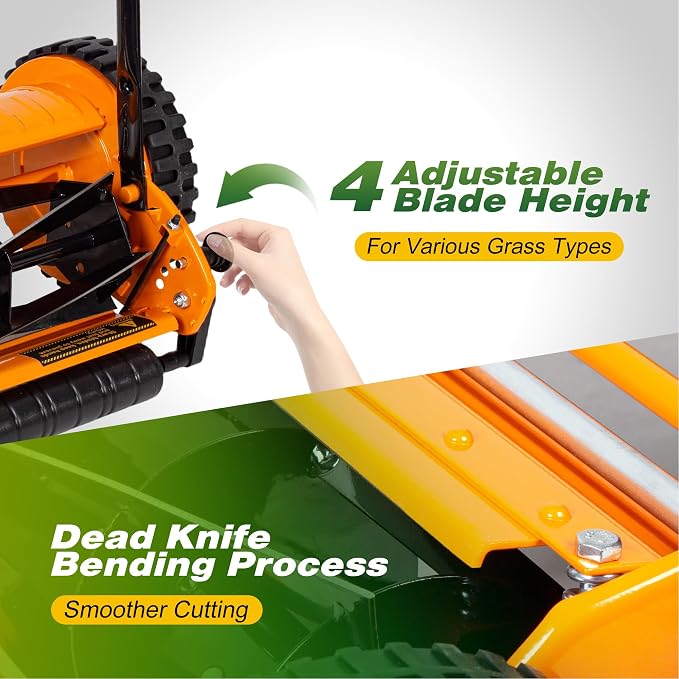 Walensee 16-Inch Manual Lawn Mower, 5-Blade Push Reel, 4 Heights | Precision-Ground Alloy-Steel Blades Make Clean Scissor-Like Cuts, With Quiet Cordless Operation For Small Lawns