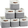 FinishingBo 11 inch Cube Storage Bin 6 Pack, Cube Organizer Bins | Fabric Storage Bins With Handles, 11x11 Storage Cubes, Shelf Basket, White/ Gray
