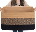 Goodpick 75L Extra Large Blanket Basket, 22" x 17" x 12", Black & Jute | Decorative Storage Basket for Blankets, Pillows & Toys, Living Room & Bedroom Organization, Built-In Woven Handles