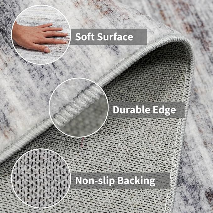 3x20 Washable Hallway Runner Rug: Extra Long Runners for Entryway Living Room Dining Room - Stain and Water Resistant Rugs with Non-Slip Backing - Soft Low-Pile Carpet 20ft Beige Grey