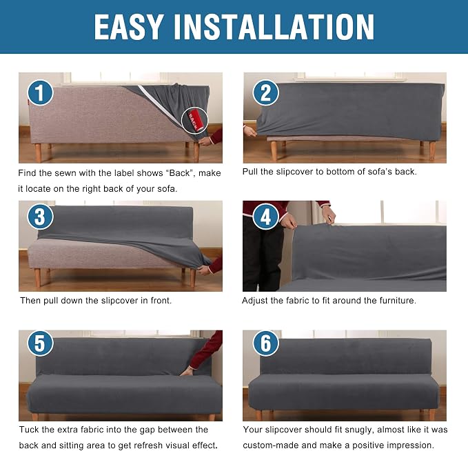 H.VERSAILTEX Real Velvet Futon Cover Armless Sofa Covers Sofa Bed Covers Stretch Futon Couch Cover Sofa Slipcover Furniture Protector Thick Soft Velvet Fabric Form Fitted Stay in Place, Grey