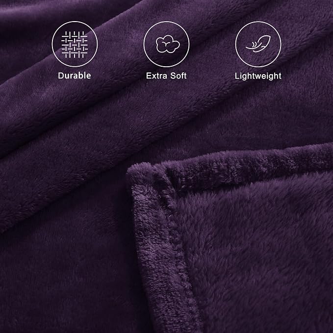 NICETOWN Purple Fleece Throw Blanket - Purple Lightweight Warm Super Soft Cozy Microfiber Blanket for Sofa, Couch, Bed, Camping, Travel, 50" x 60"