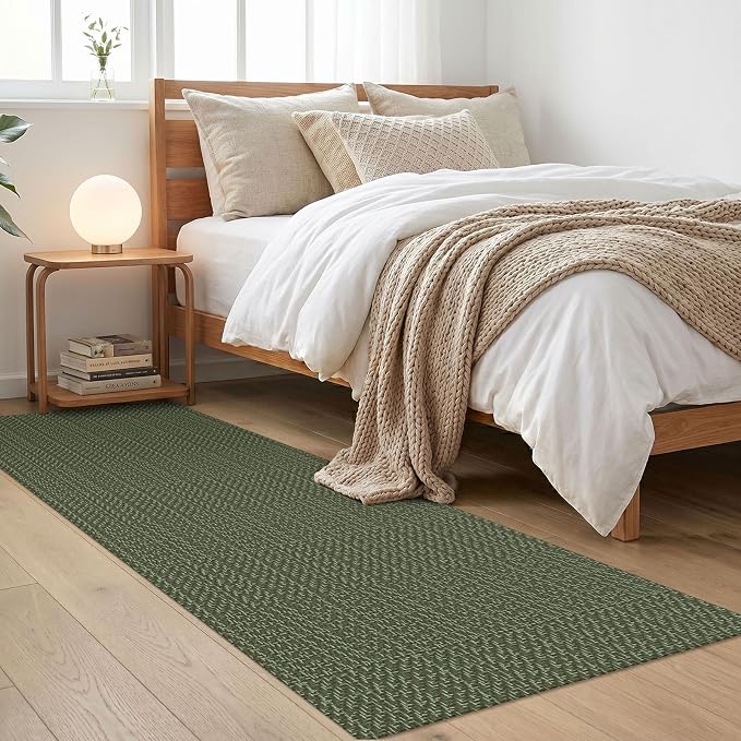 IOHOUZE Washable Runner Rug 2x6 Non Slip Runners for Hallways Entryway Runner Indoor, Kitchen Rugs Woven Cotton Floor Carpet for Kitchen Hall Entrance Bedroom, Olive Green/Dusty Green