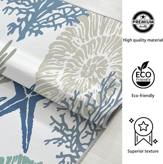 Tritard Coastal Area Rugs Nautical Beach Themed Non-Slip Machine Washable Rugs Modern Floor Carpet for Living Room Bedroom, 8x10, Blue