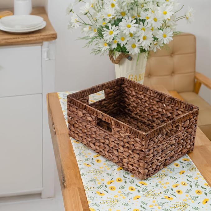 KOKODO Pack 1 COLORED Large Rectangular Water Hyacinth Wicker Storage Basket with Handles and Built-in Metal Frame with Chalkboard, Handwoven Perfect for Space-Saving Shelves and Room Organizing