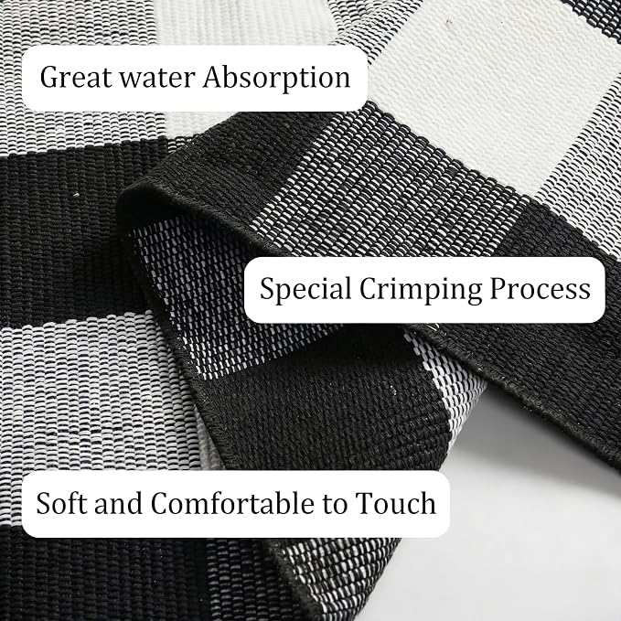 Buffalo Plaid Outdoor Rug 27.5" x 43" Black and White Checkered Area Rug Washable Doormats Indoor Outdoor Rugs for Layered Front Door Mats, Porch, Entryway, Kitchen, Farmhouse