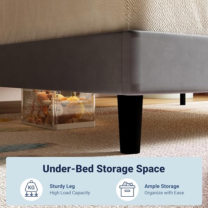Allewie Twin Size Platform Bed Frame with Adjustable Headboard | Plush Velvet Upholstered, Vertical Channel Tufted, Sturdy Wood Slats, No Box Spring Needed, Easy Assembly, Grey