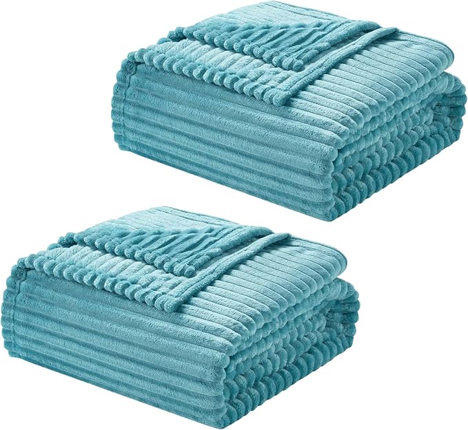 Nestl Blue Throw Blanket for Couch - Cozy Warm Fuzzy Blankets for Women, Set of 2 Small Fleece Throws for Girls - Teal Blue, 50 x 60 Inches