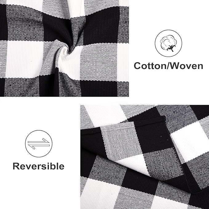Black and White Outdoor Rug 24''X 51'' Front Porch Rug Cotton Woven Washable Checkered Layering Door Mat for Door Mats Outdoor Porch Entryway Bedroom Living Room