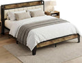 LIKIMIO Queen Bed Frame, Storage Headboard with Charging Station, Solid and Stable, Noise Free, No Box Spring Needed, Easy Assembly (Walnut and Beige)