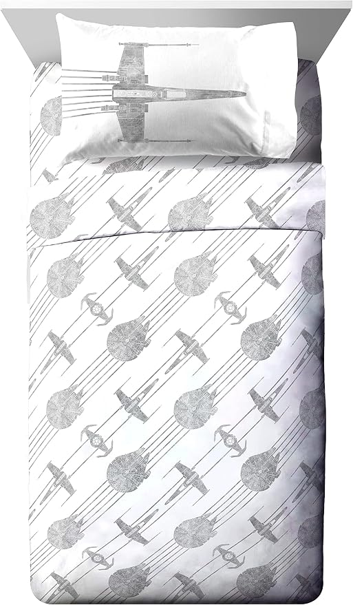 Star Wars Twin Comforter Set 5 Piece Soft Bedding for Boys, White | Millennium Falcon, Comforter Sheets Sham Pillowcase, Official Product, Microfiber, Machine Washable, Easy Care, Boys Gift