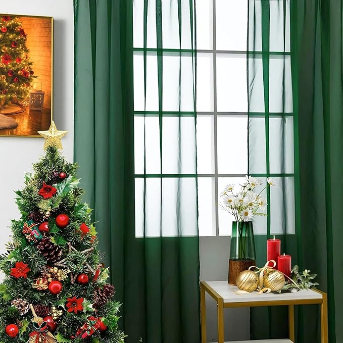 SpaceDresser Basic Rod Pocket Sheer Voile Window Curtain Panels White 1 Pair 2 Panels 70 Width 96 Inch Long for Kitchen Bedroom Children Living Room Yard(Foliage Green,70 W x 96 L)
