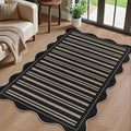 Striped Easy Jute Outdoor Patio Rug, 3x5 Washable Rugs for Entryway Indoor Outdoor Living Room Area Rug, Farmhouse Non Slip Black Carpet for Backyard Bedroom Porch