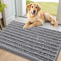 Smiry Dog Door Mat for Muddy Paws 40x24, Absorbent Dirt Trapper, Non-Slip Washable Chenille Entryway Rug for Inside Floor, Grey, Layered Pattern