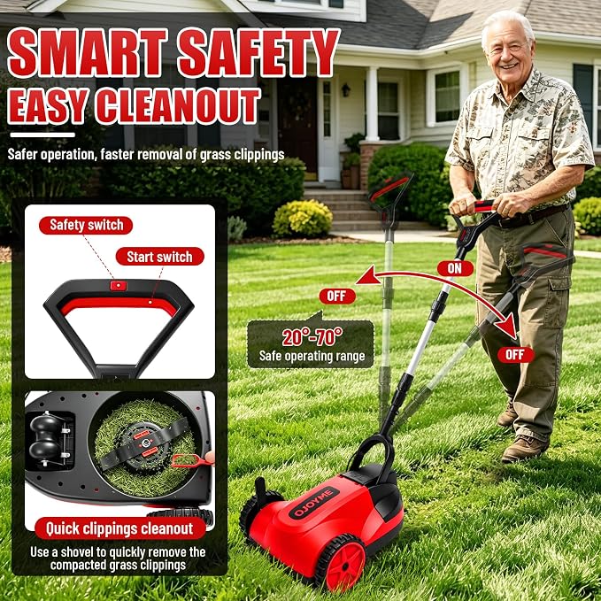 Mini Cordless Lawn Mower, 9 Inch Electric Grass Cutter, Red | Lightweight Push Mower with 2 x 21V 4.0Ah Batteries,Brushless Motor, Adjustable Cutting Heights for Small Yard & Garden