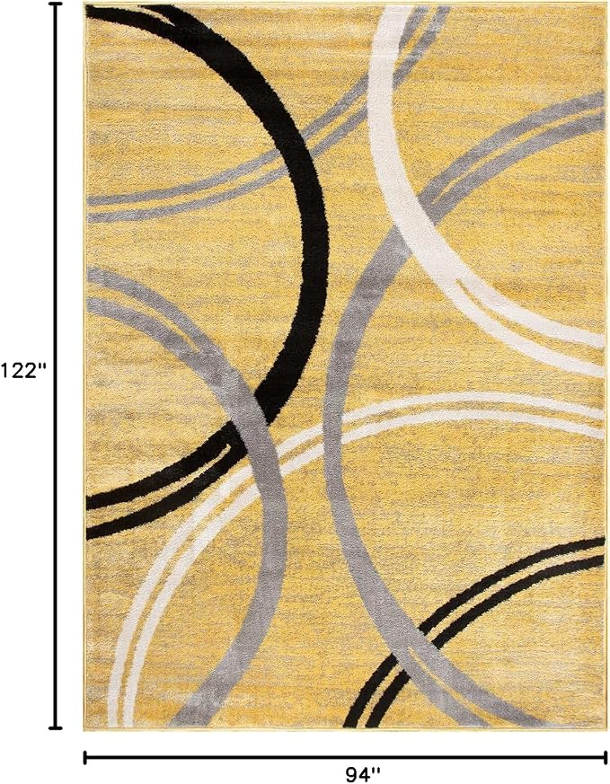 Rugshop Wavy Circles Jute Backing Living Room Area Rug Yellow 7'10" x 10'2" | Rectangular, Size 7'10" x 10'2", Bedroom, Dining Room, Home Office, Kitchen, Entryway, Hallway, Nursery, Kids Room, Bedside