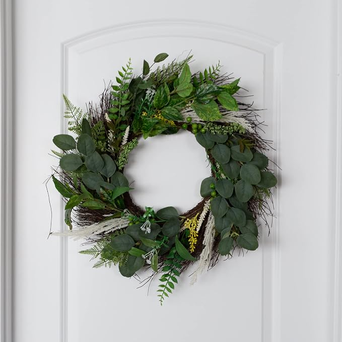 Sweet Anne Eucalyptus Wreath - 22-Inch Artificial Spring, Summer, or Fall Wreath for Home Decor - Wreaths for Indoors or Covered Patio by Pure Garden