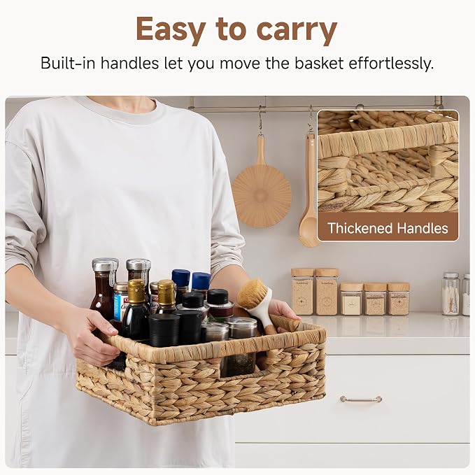 StorageWorks Water Hyacinth Pantry Baskets for Organizing,Natural,1-Pack | Wicker Storage Baskets for Organizing,Pantry Baskets for Organizing,Woven Baskets,13 inch Basket,13"L x 10¼"W x 4 ¾"H