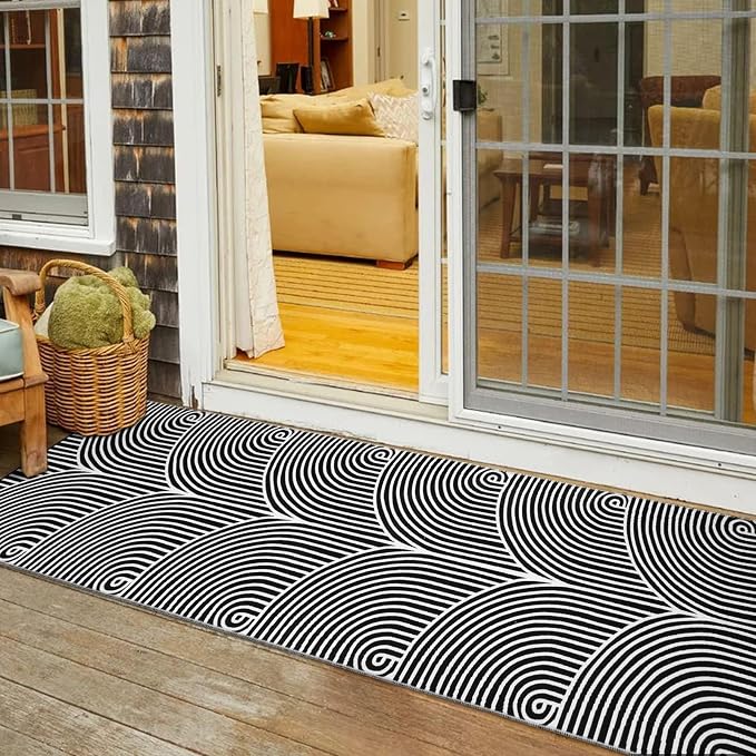 Tiffasea Black and White Runner Rug 2.7'x8' Washable Indoor Outdoor Runner | Modern Runner Rug Reversible Cotton Woven Machine Washable Runner Rug for Entryway Hallway Kitchen Bedroom Black