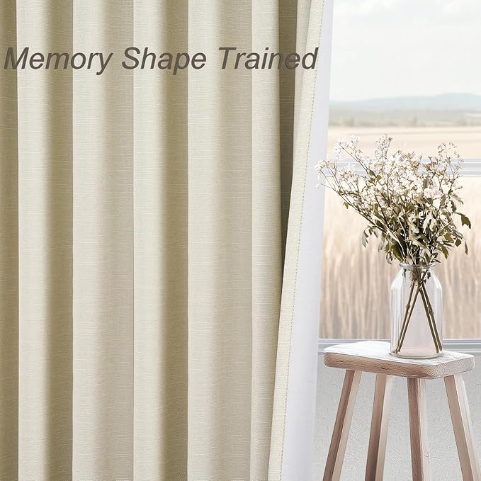 Topfinel 102 Inches Long Cream Colored Custom Total Blackout Linen Curtains, Rod Pocket Curtains with Pin Hooks for Traverse, Aesthetic Burlap Viral Drapes 2 Panels for Living Room Master Bedroom
