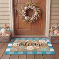Tinideya 2 Pcs Summer Door Mat Coastal Beach Welcome Non Slip Coir Mats Sea Style Starfish Seashells Ocean Buffalo Plaid Floor Layering Doormats Seasonal for Front Porch Entryway Decor(Summer Beach)