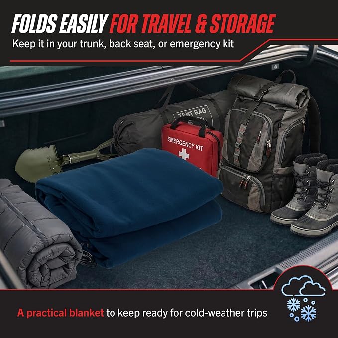 Heated Car Blanket - 12V Electric Travel Blanket for Car, Truck, SUV or RV - Portable Heated Throw for Road Trips, Camping or Winter Emergency Kit for Cold Weather Travel by Stalwart (Navy)