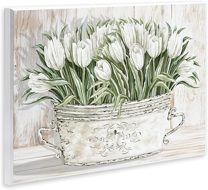 'Fresh White Tulip Flowers Vintage'| Wall Plaque Art | Stupell Industries | 19 x 13 Inches, Easy to Hang and Sturdy, Made in USA, by Cindy Jacobs