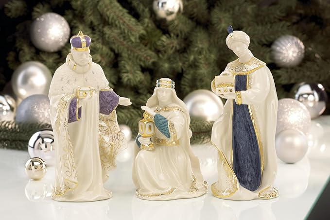 Lenox 6399943 First Blessing Nativity Three Kings Figurine Set | ivory porcelain, hand-painted with 24k gold accents | includes 3 figurines | religious nativity scene collectible