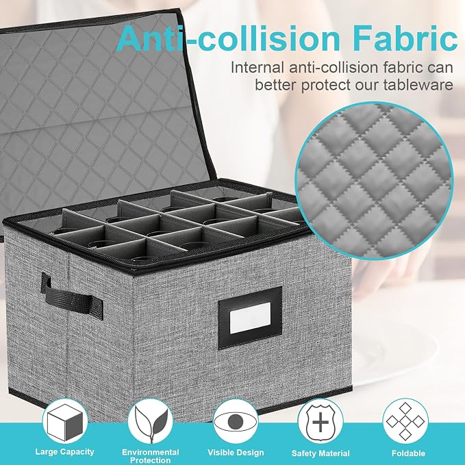2PACK Quilted Wine Glass Storage Box,China Storage Containers hard shell,Moving Boxes,Storage Containers for Organizing,Stackable Stemware Storage Cases,Moving Supplies | China Storage Containers, Hard Shell, Moving Boxes, Stackable Stemware Storage Cases