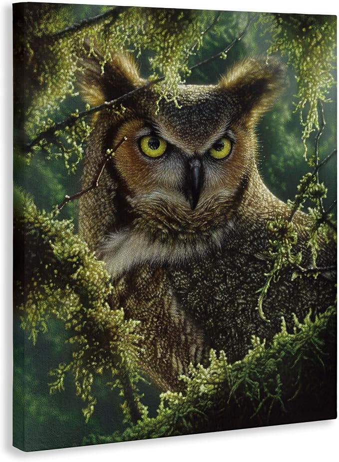 Owl Woodland Camouflage Nature, 36 x 48 Inch Canvas Wall Art | Stupell Industries · By Collin Bogle · Ready to hang · Great for lodge style rooms · Made in USA