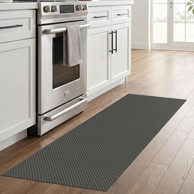 IOHOUZE Washable Runner Rug 2x6 Non Slip Runners for Hallways Entryway Runner Indoor, Kitchen Rugs Woven Cotton Floor Carpet for Kitchen Hall Entrance Bedroom, Grey/Black